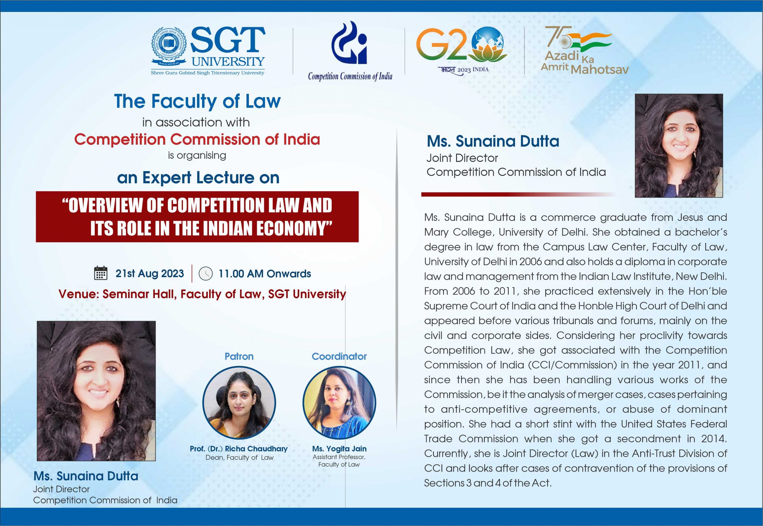 Read more about the article Faculty Of Law in association with the Competition Commission of India is organising an Expert Lecture